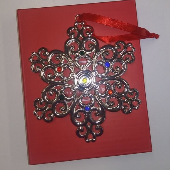 New Lenox Sterling Silver-Plated Snowflake Ornament - Picture 2 of 3